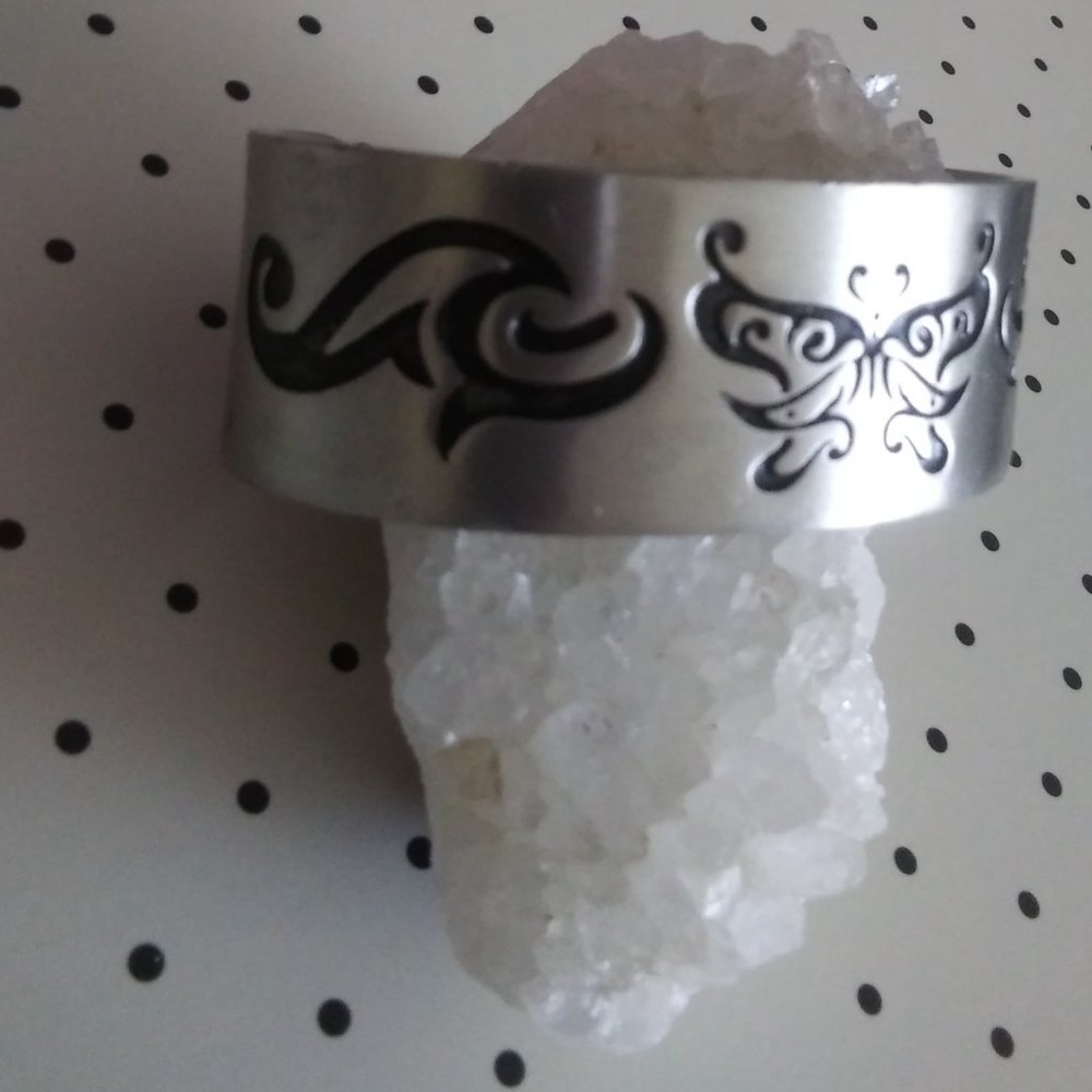 Tribal Celtic Butterfly Punk Goth Viking Wide Cuff Bracelet Silver Pewter - Picture 8 of 10